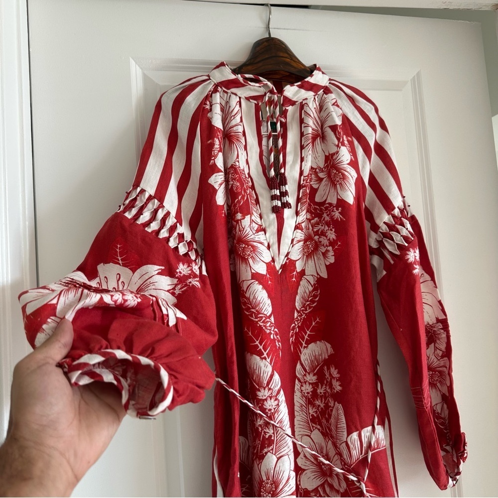 Farm Rio Red Floral Chains Stripes Midi Dress - Picture 2 of 11